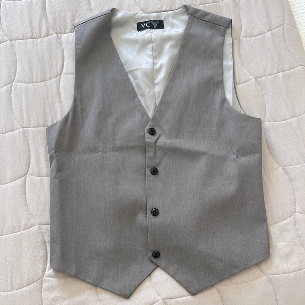 Gray Formal Satin Vest with V-Neck